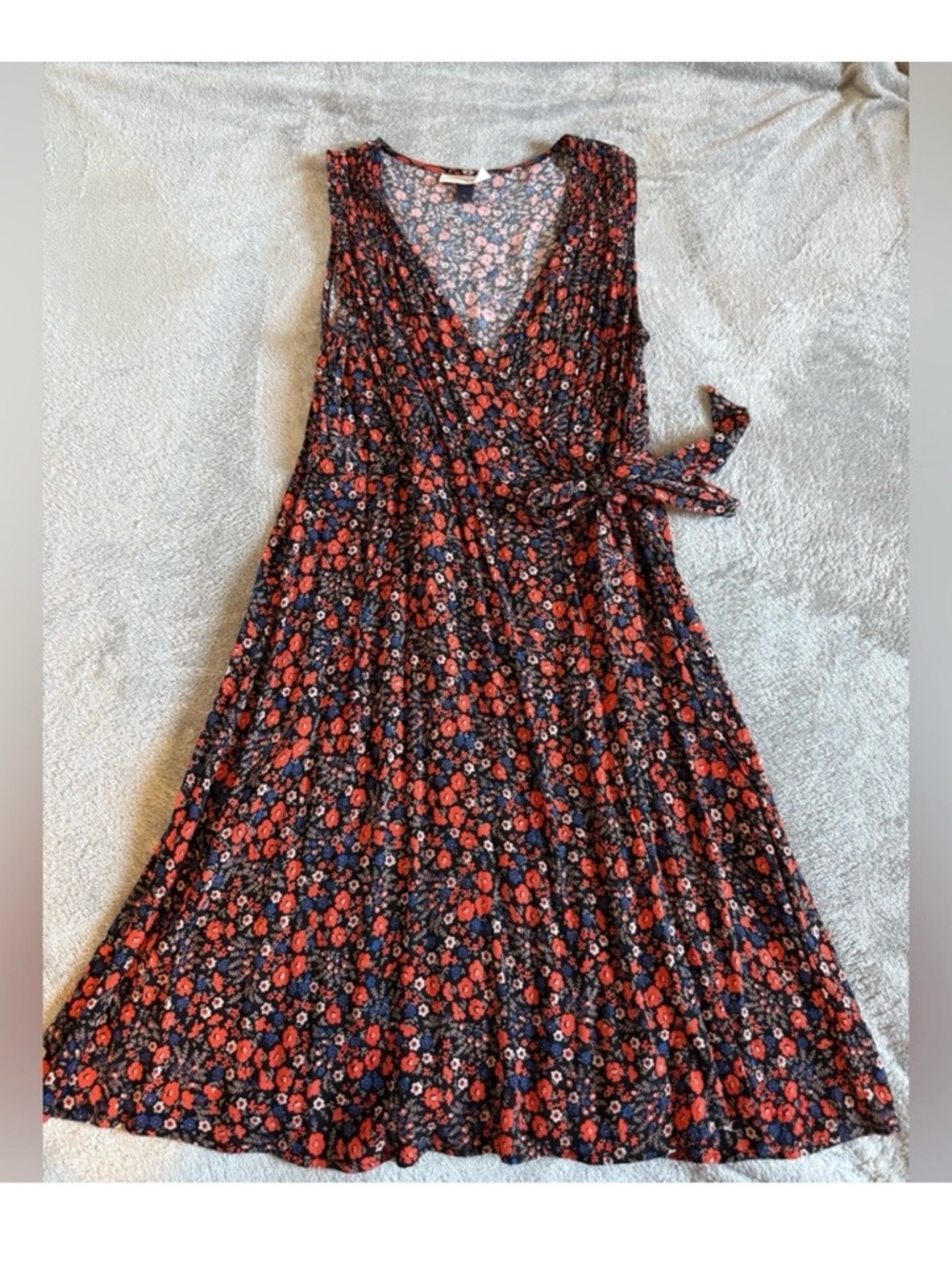 Universal Thread Navy Wrap Midi Dress with Red Floral Print